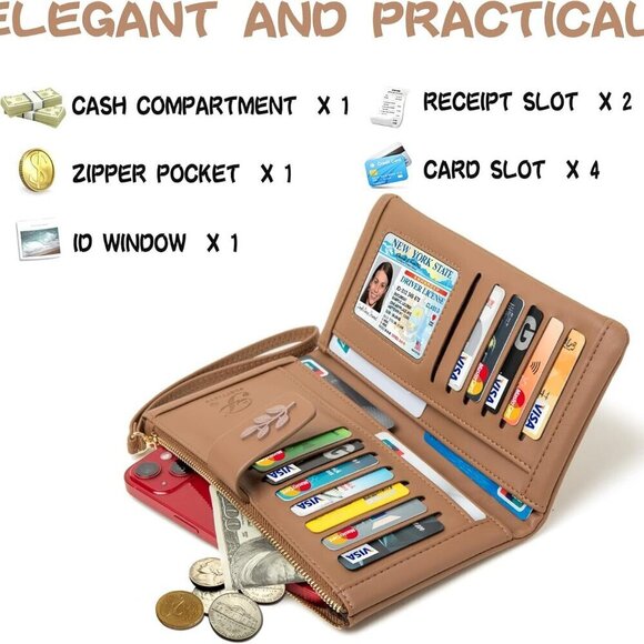 Women's RFID Blocking Wristlet Wallet with Phone Pocket Large Capacity Stylish P - Picture 5 of 7